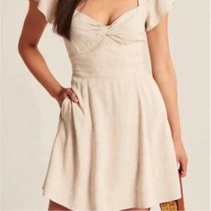 Abercrombie and Fitch A&F Knot Front Mini Dress in Oatmeal - Size XS Tall